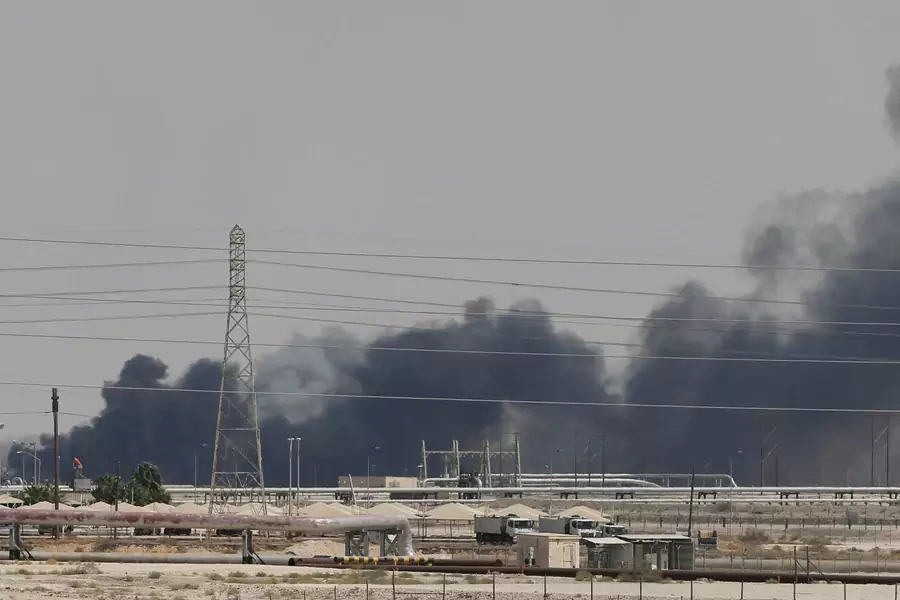 Smoke is seen following a fire at Aramco facility in the eastern city of Abqaiq, Saudi Arabia, September 14, 2019.