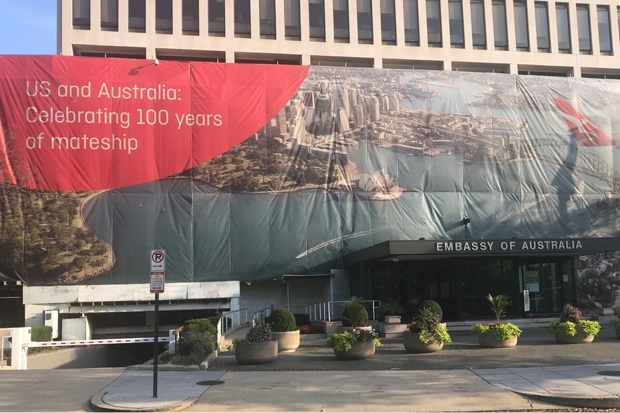 Australia touts its history with the United States outside its embassy in Washington, D.C.