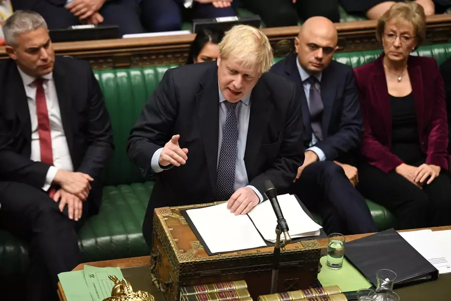 UK Prime Minister Boris Johnson argues for his Brexit deal in the House of Commons on October 19. 
