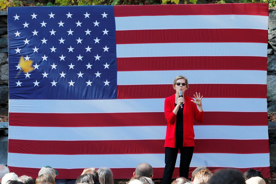 Senator Elizabeth Warren speaking in Hanover, New Hampshire, on October 24. 