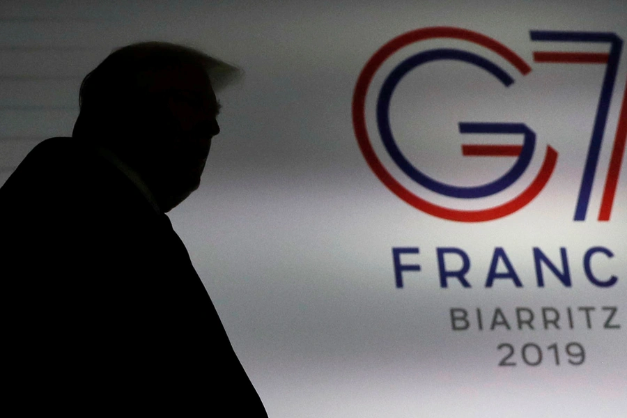 U.S. President Donald Trump arrives to a news conference at the end of the G7 summit in Biarritz, France, on August 26, 2019.