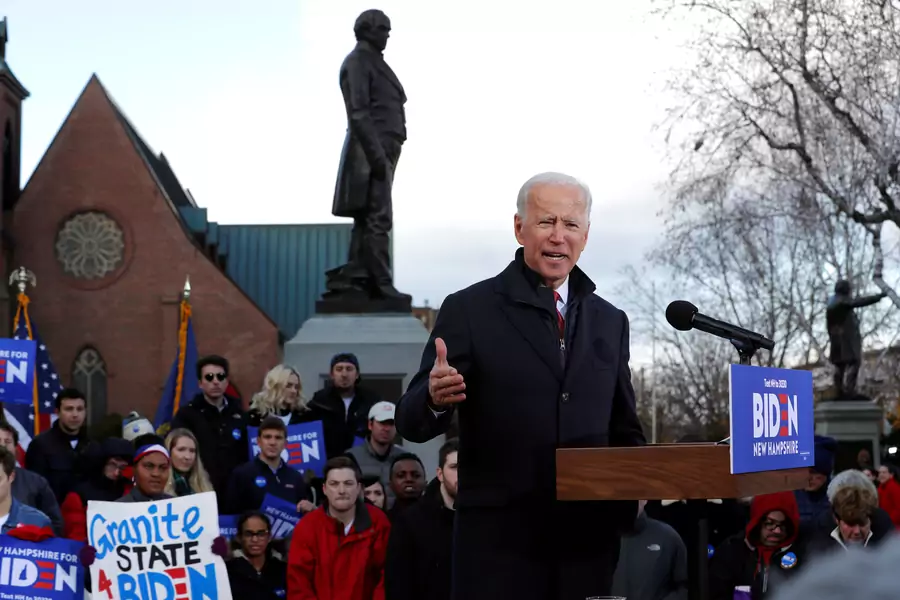 Former Vice President Joe Biden speaks to a crowd after filing for the New Hampshire presidential primary on November 8. 