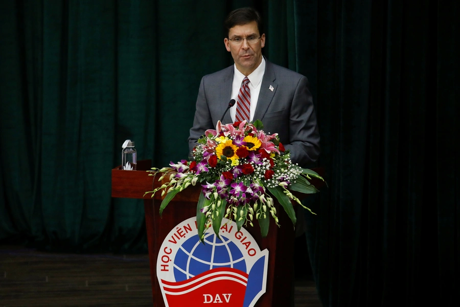 U.S. Defense Secretary Mark Esper speaks at the Diplomatic Academy of Vietnam in Hanoi, Vietnam on November 20, 2019.