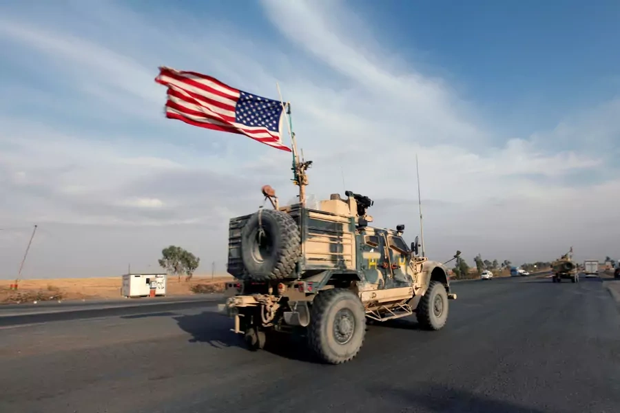 A convoy of U.S. vehicles withdraws from northern Syria, in Erbil, Iraq, on October 21, 2019.