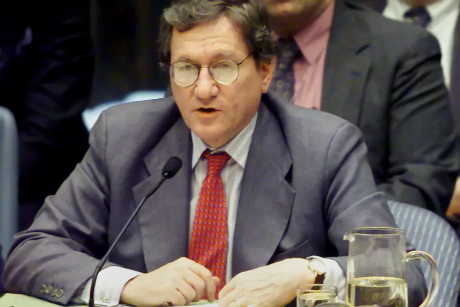 U.S. Ambassador to the United Nations Richard Holbrooke speaks at the UN Security Council after members voted to authorize a 5,500-member force to monitor the ceasefire in the Democratic Republic of the Congo, on February 24, 2000