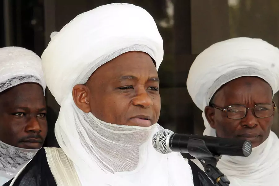 The sultan of Sokoto, the spiritual leader of Nigeria's Muslims, Alhaji Muhammad Sa'ad Abubakar III, speaks to the media at the state house in Abuja, on December 27, 2011.