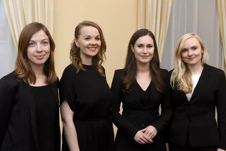 Finland's Prime Minister Sanna Marin, Minister of Education Li Andersson, Minister of Finance Katri Kulmuni and Minister of Interior Maria Ohisalo pose after the first meeting of the new government in Helsinki, Finland December 10, 2019.