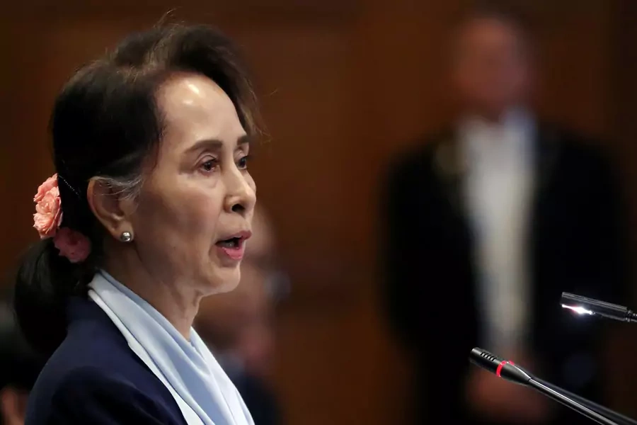 Myanmar's leader Aung San Suu Kyi speaks on the second day of hearings in a case filed against Myanmar alleging genocide against the Muslim Rohingya population, at the International Court of Justice in The Hague, Netherlands on December 11, 2019. 