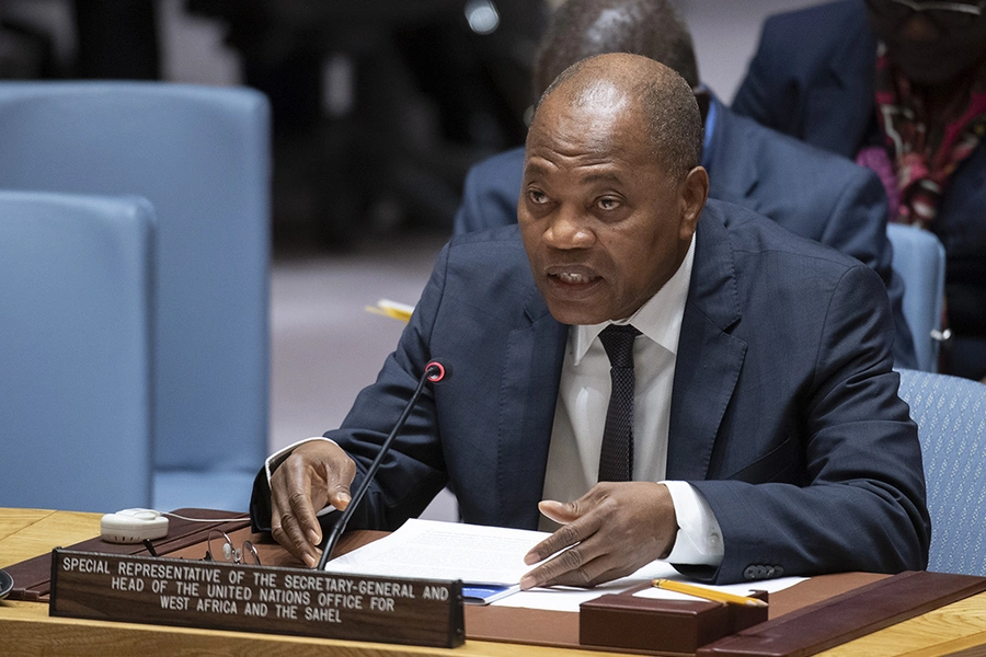 Mohammed Ibn Chambas, Special Representative of the Secretary-General and Head of the United Nations Office for West Africa and the Sahel, briefs the Security Council on West Africa, on January 10, 2019, in New York.