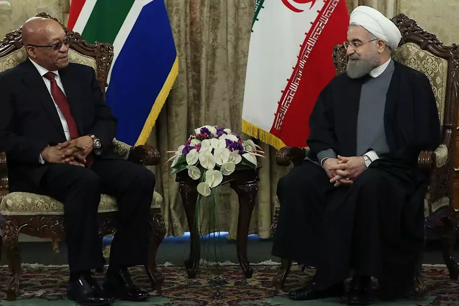 President of South Africa Jacob Zuma (L) and Iran's President Hassan Rouhani (R) are seen during their meeting at Sadabad Palace in Tehran, Iran, on April 24, 2016.