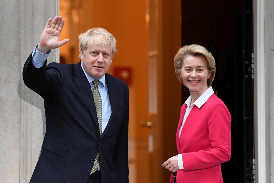 British Prime Minister Boris Johnson meets European Commission President Ursula von der Leyen in London on January 8, 2020. 