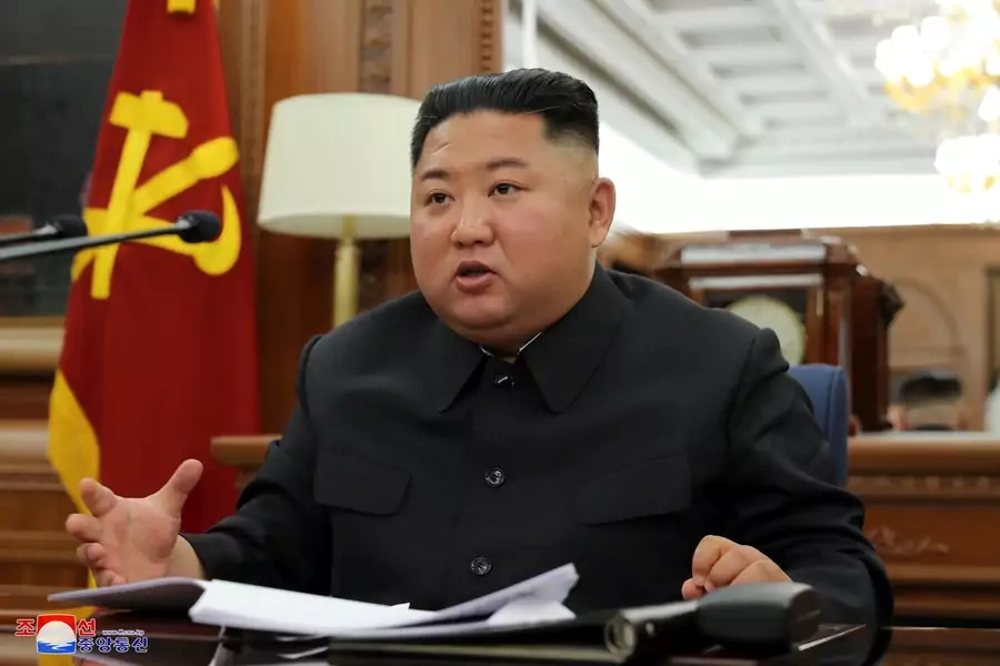 North Korean leader Kim Jong-un speaks during the Third Enlarged Meeting of the Seventh Central Military Commission of the Workers' Party of Korea in this undated photo released on December 22, 2019 by North Korea's Korean Central News Agency (KCNA). 