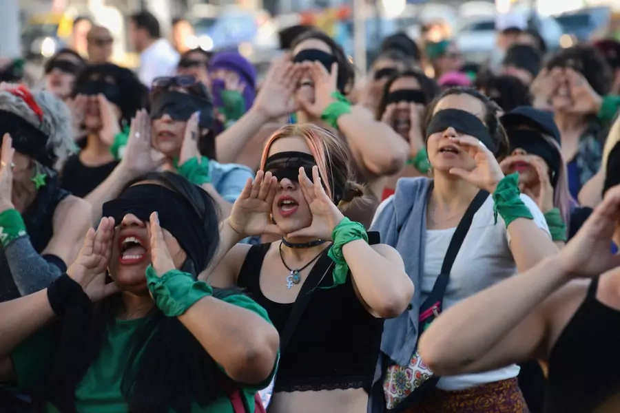 Women participate in a demonstration against gender violence, in Buenos Aires, Argentina December 6, 2019.