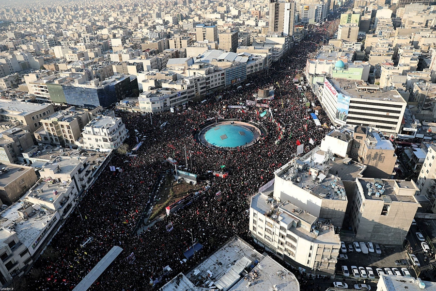 People attend a funeral procession for Iranian Major-General Qassem Soleimani, head of the elite Quds Force, and Iraqi militia commander Abu Mahdi al-Muhandis, who were killed in an air strike at Baghdad airport, in Tehran, Iran January 6, 2020.