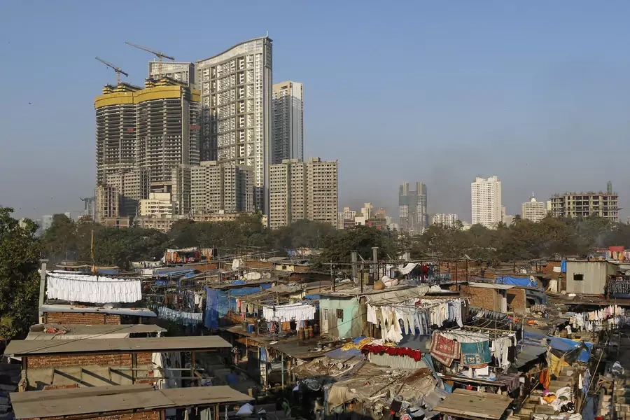 A laundry and high-rise buildings in Mumbai, India