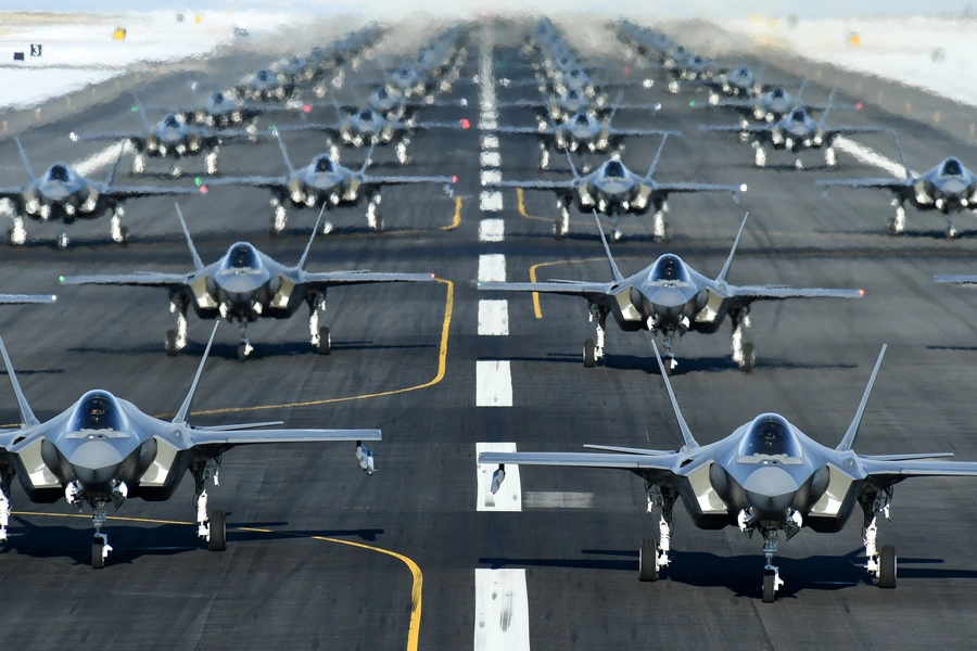 U.S. Air Force F-35A aircraft form up during an exercise at Hill Air Force Base in Utah. 