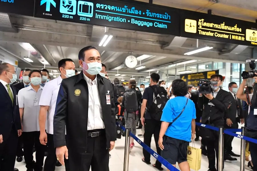 Thailand's Prime Minister Prayuth Chan-ocha wearing a protective mask is seen during a visit at the arrival hall at the Bangkok's Suvarnabhumi International airport in Thailand, on January 29, 2020.