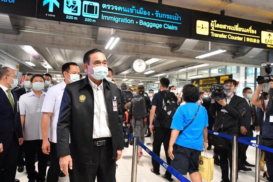 Thailand's Prime Minister Prayuth Chan-ocha wearing a protective mask is seen during a visit at the arrival hall at the Bangkok's Suvarnabhumi International airport in Thailand, on January 29, 2020.