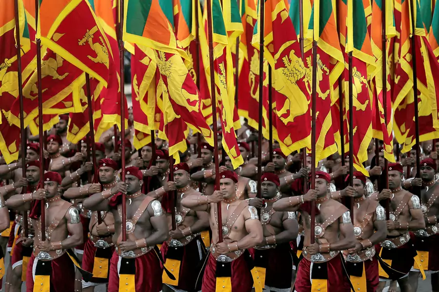 Soldiers marching in Sri Lanka's independence day parade on Tuesday.