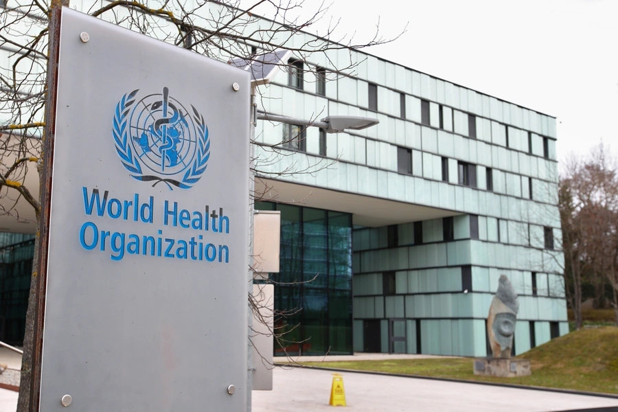 A logo is pictured outside a building of the World Health Organization (WHO) on February 6, 2020, in Geneva, Switzerland.