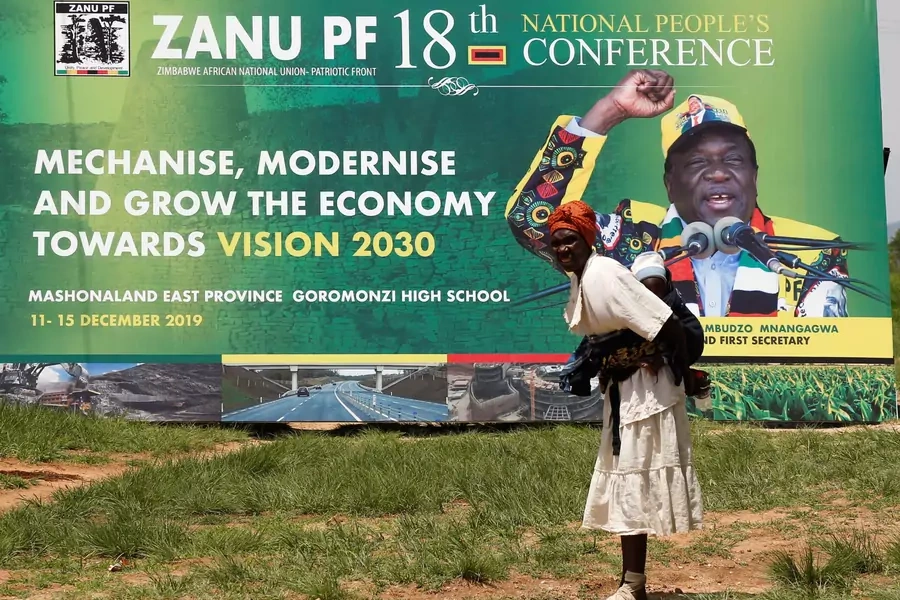 Zimbabwe's President Emmerson Mnangagwa's supporters arrive for the ruling ZANU PF party's annual conference on the outskirts of Harare, Zimbabwe, on December 13, 2019.