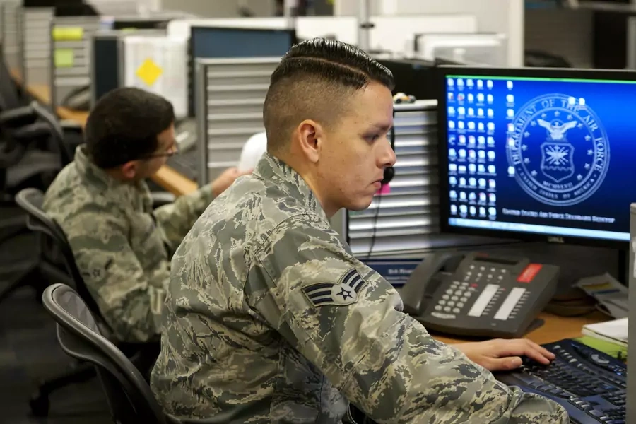 Sr Airman Jose Rivera, infrastructure technician U.S. Air Force, works at the 561st Network Operations Squadron (NOS) at Petersen Air Force Base in Colorado Springs, Colorado