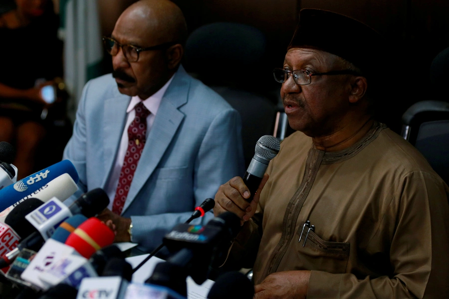 Nigeria's Minister of Health Osagie Ehanire briefs the media on the status of the novel coronavirus, COVID-19, in Abuja, Nigeria, on March 2, 2020. 