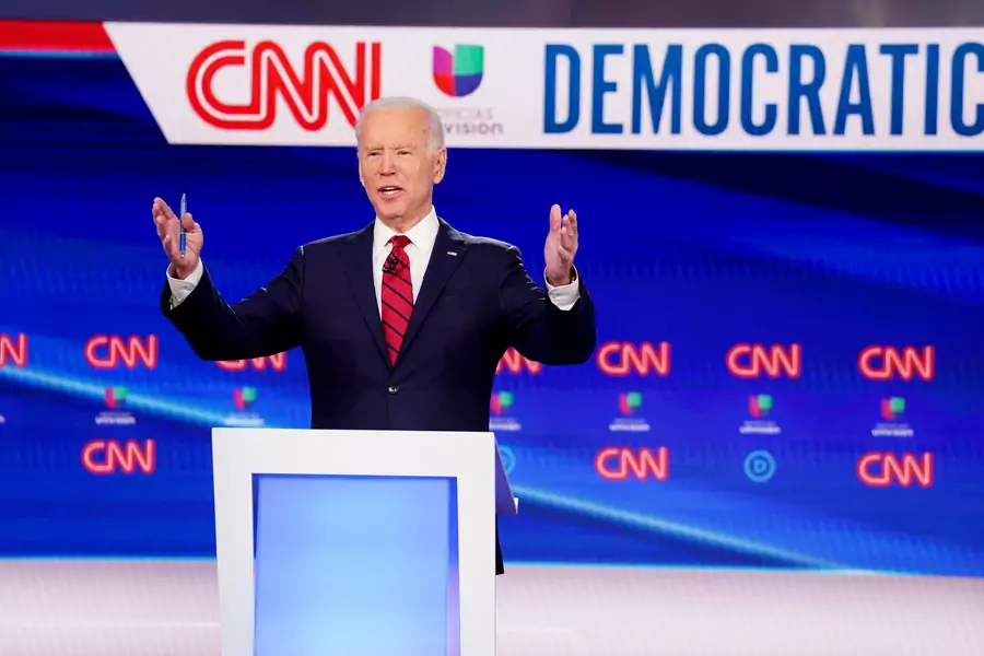 Former Vice President Joe Biden speaks at the March 15 Democratic presidential debate in Washington, DC.