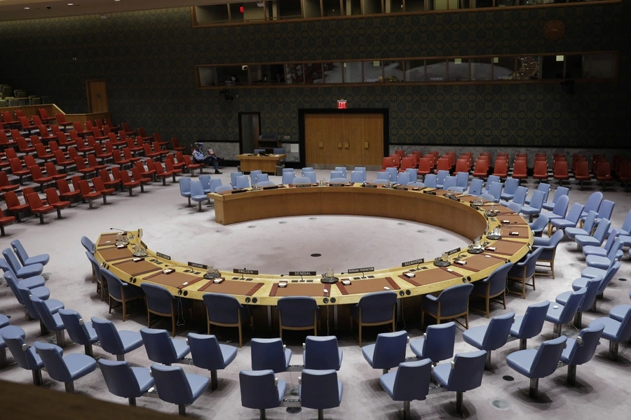 The chairs of the UN Security Council sit empty at UN headquarters in New York, on November 29, 2017. 