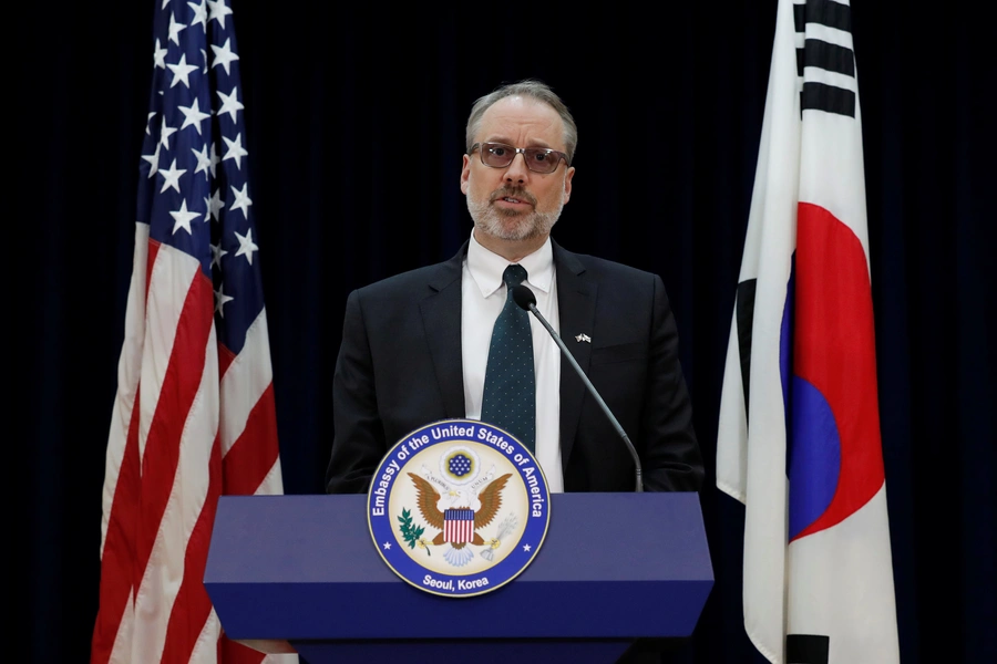 James DeHart, senior adviser for security negotiations at the U.S. State Department, speaks after meeting with his South Korean counterpart on the Special Measures Agreement (SMA) in Seoul, South Korea, on November 19, 2019. 