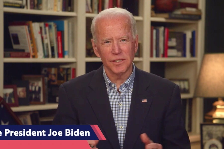 Former Vice President Joe Biden speaks during a virtual roundtable streamed from his Wilmington, Delaware, home on March 25. 