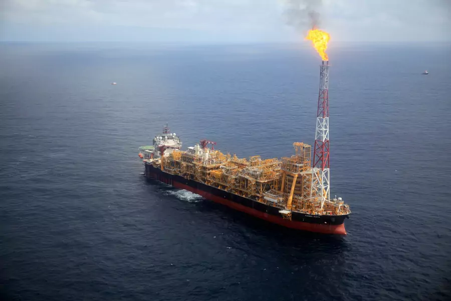 Kaombo Norte floating oil platform is seen from a helicopter off the coast of Angola, on November 8, 2018
