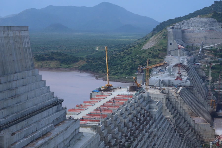 Ethiopia's Grand Renaissance Dam is seen as it undergoes construction work on the river Nile in Guba Woreda, Benishangul Gumuz Region, Ethiopia, on September 26, 2019. 