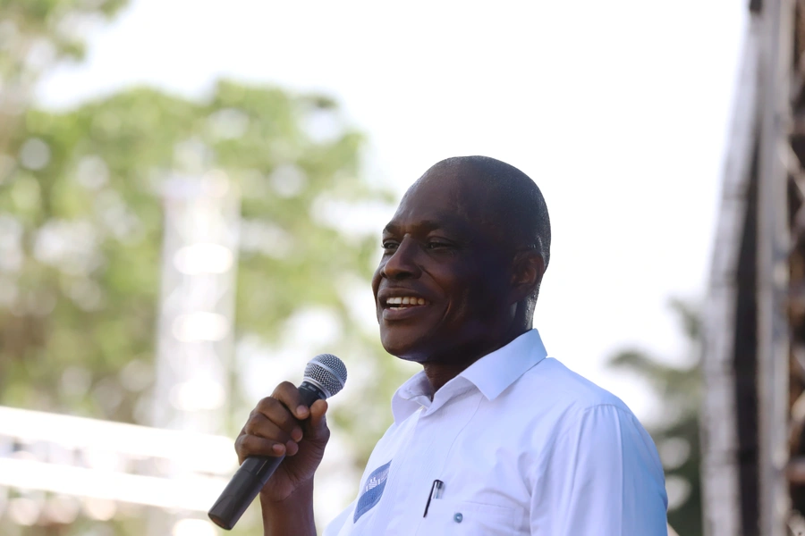 Congolese opposition leader Martin Fayulu speaks to his supporters during a rally in Kinshasa, Democratic Republic of Congo, February 2, 2019