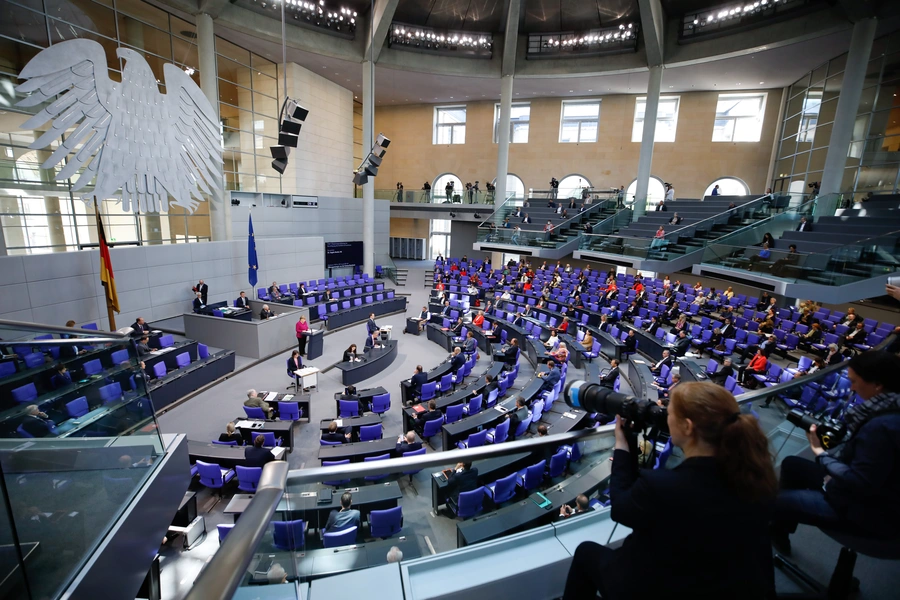 German Chancellor Angela Merkel gives a speech at the lower house of parliament, Bundestag.