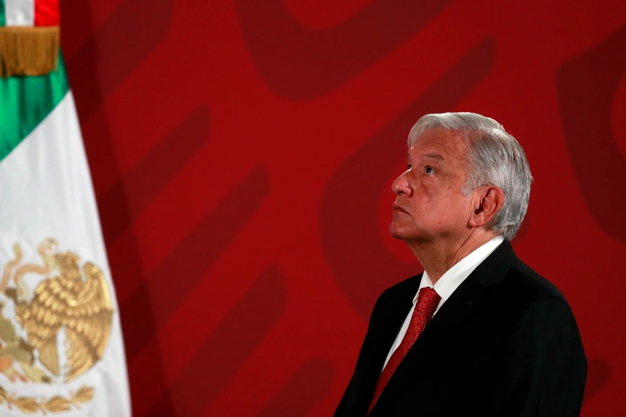 Mexico's President Andres Manuel Lopez Obrador holds a news conference at the National Palace in Mexico City, Mexico, March 17, 2020.