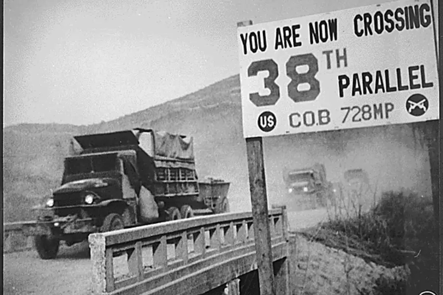 A UN convoy crossing the 38th parallel. National Archives 