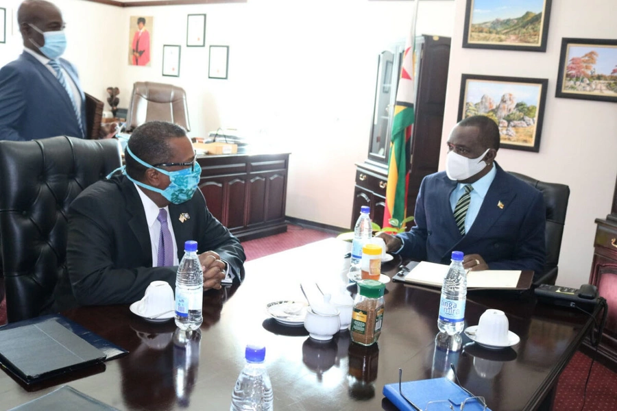 U.S. Ambassador Brian Nichols Meets with Zimbabwean Foreign Minister Sibusiso Moyo in Harare, June 1, 2020 