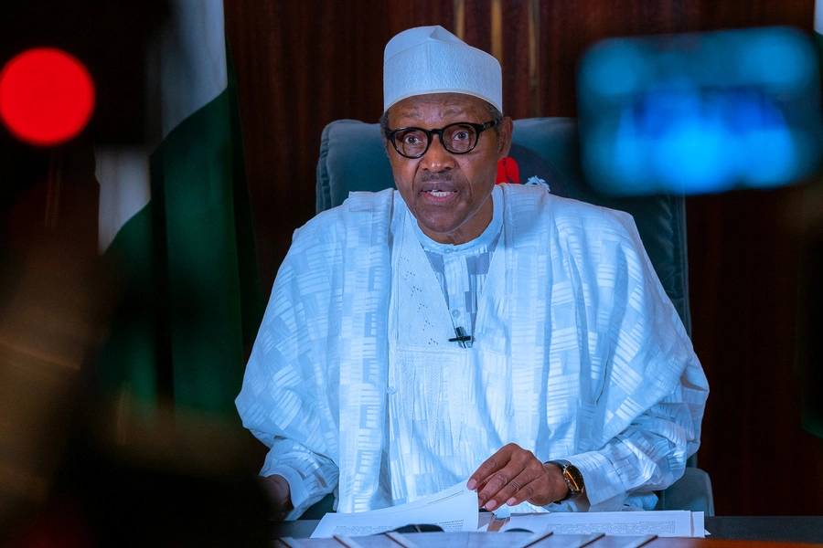 Nigerian President Muhammadu Buhari addresses the nation over the coronavirus disease (COVID-19), in Abuja, Nigeria, on April 27, 2020.