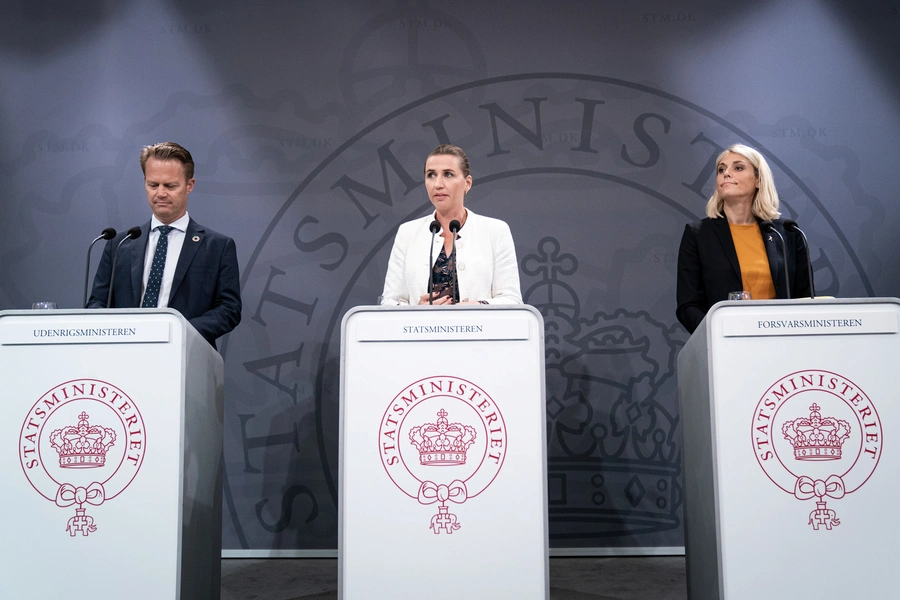 Denmark's Prime Minister Mette Frederiksen, Foreign Minister Jeppe Kofod and Defense Minister Trine Bramsen.