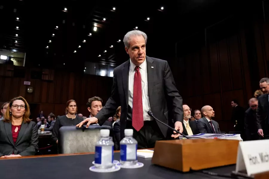 U.S. Justice Department Inspector General Michael Horowitz arrives to testify before a Senate Judiciary Committee hearing.
