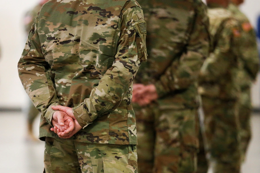 U.S. Army soldiers inside of the CenturyLink Field Event Center during the COVID-19 pandemic. Lindsey Wasson/REUTERS