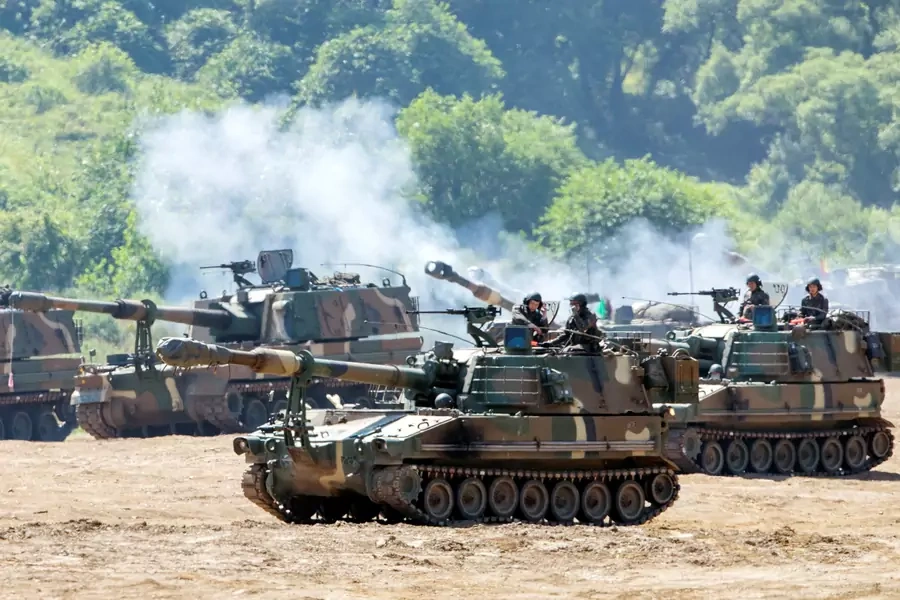 South Korean soldiers take part in a live fire exercise near the demilitarized zone separating the two Koreas in Paju, South Korea, on June 22, 2020. 