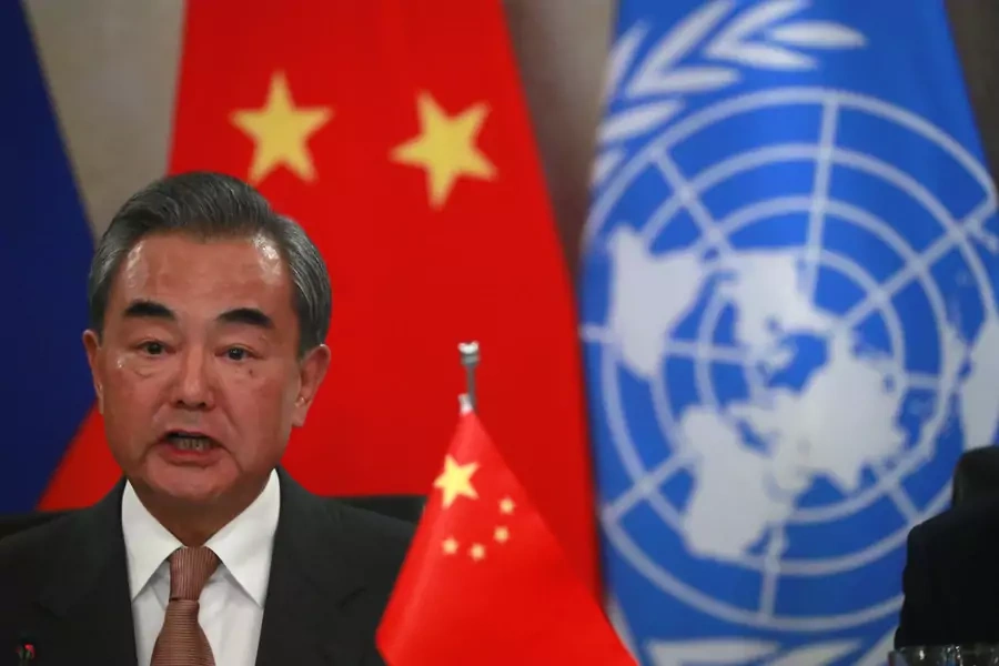 Chinese Foreign Minister Wang Yi speaks while hosting a lunch with his counterparts of the permanent five veto-wielding members of the UN Security Council in New York on September 26, 2019.