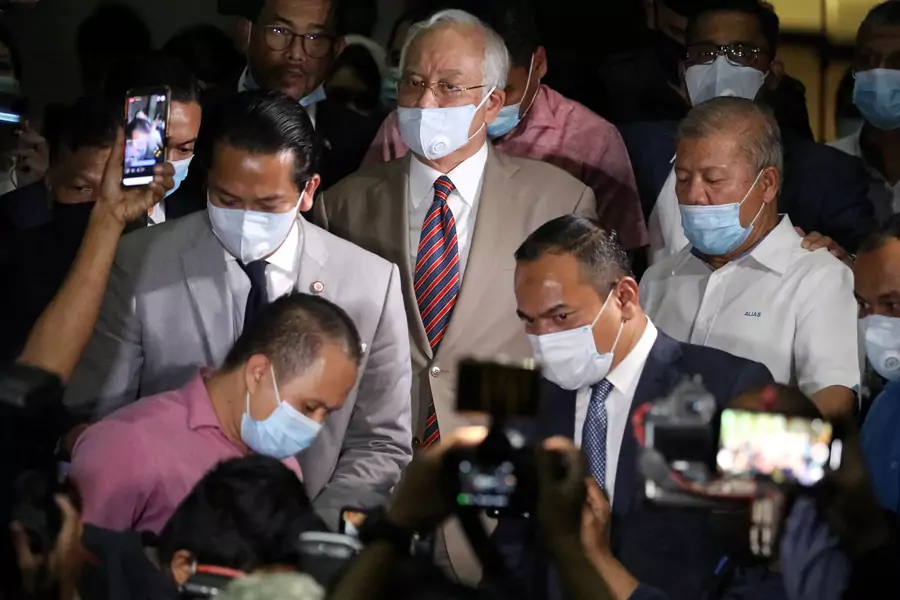 Former Malaysian Prime Minister Najib Razak leaves Kuala Lumpur High Court in Kuala Lumpur, Malaysia on July 28, 2020.