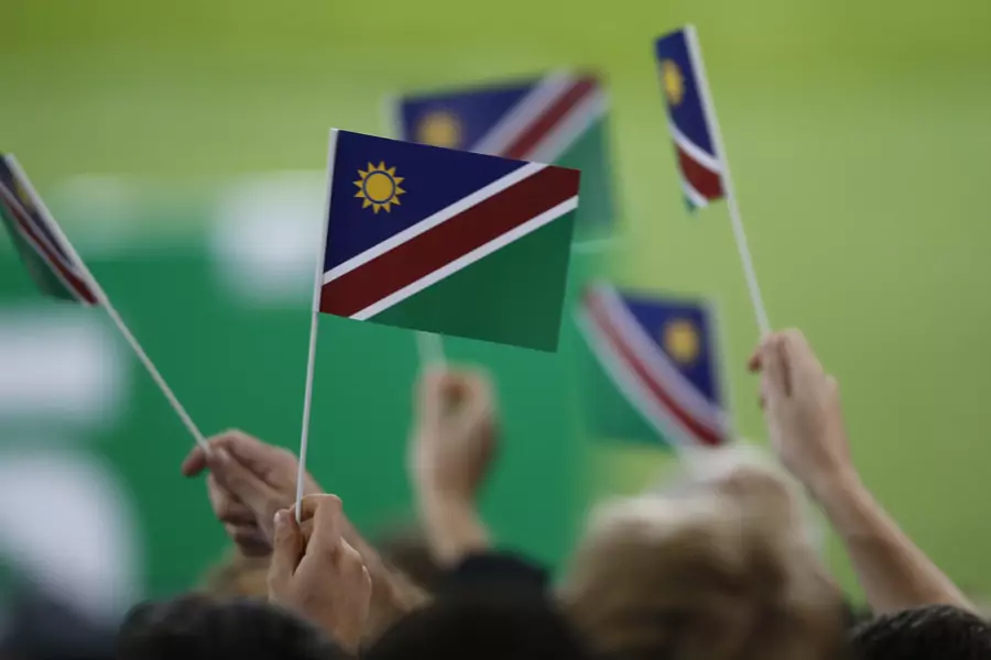 Namibia fans with flags before the New Zealand v Namibia match, at the IRB Rugby World Cup in 2015.