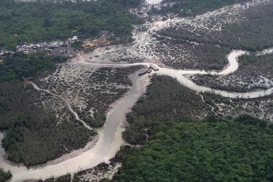 An overview of the Niger Delta where signs of oil spills can be seen in the water, in Port Harcourt, Nigeria on August 1, 2018.