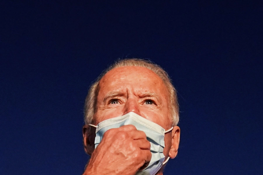 U.S. Democratic presidential candidate Joe Biden speaks to reporters upon his departure from Hagerstown, Maryland after to a campaign event in Gettysburg, Pennsylvania on October 6, 2020. 