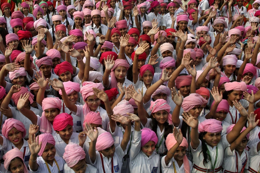 A crowd of girls in Chandigarh, India celebrate International Day of the Girl Child in 2015 