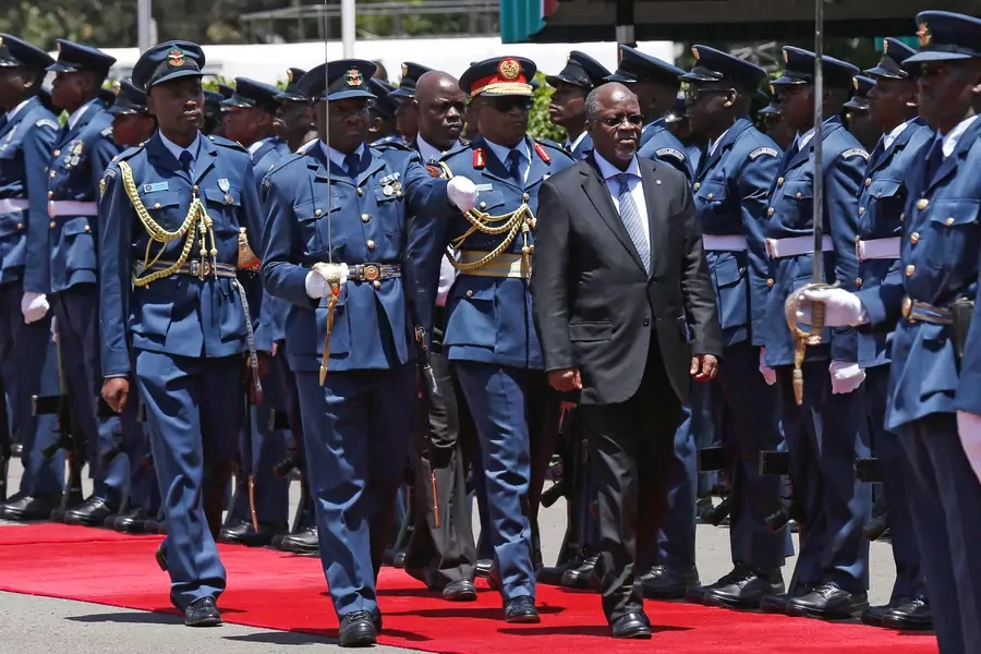 Tanzania's President John Magufuli leaves after inspecting a guard of honour during his official visit to Nairobi, Kenya on October 31, 2016.